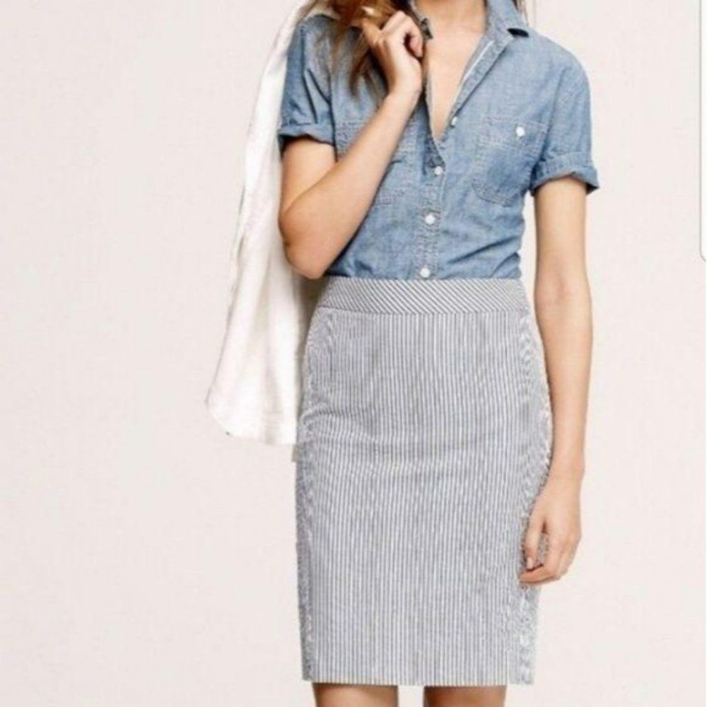 J. CREW SeerSucker striped blue Pencil 00 XS Skirt